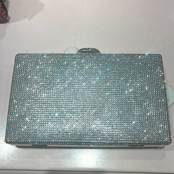 Handbags - Diamond Rhinestone Silver sparkle bridal prom wedding hard case bridal bag